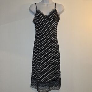 MICHAEL Michael Kors Black and White Polka Dot Lace-Trim Slip Dress